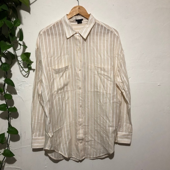 Theory White Striped Yellow Cotton Button Down L - Picture 1 of 6